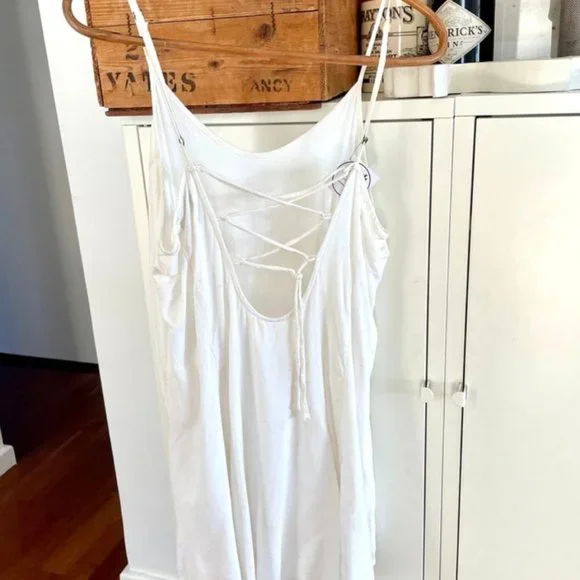 XS ROWIE THE LABEL White cross over back lined mini dress beach - Picture 7 of 8